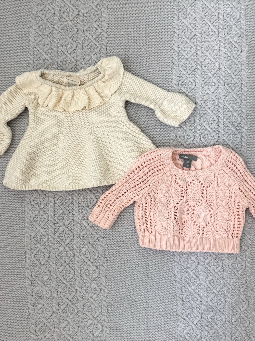 GAP First Impressions Baby Girl Cream Ruffle Sweater & Pink Cable-Knit Sweater